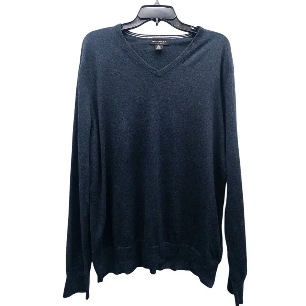 Banana Republic Silk Cotton Cashmere V Neck Sweater Navy Blue Men's Size Large